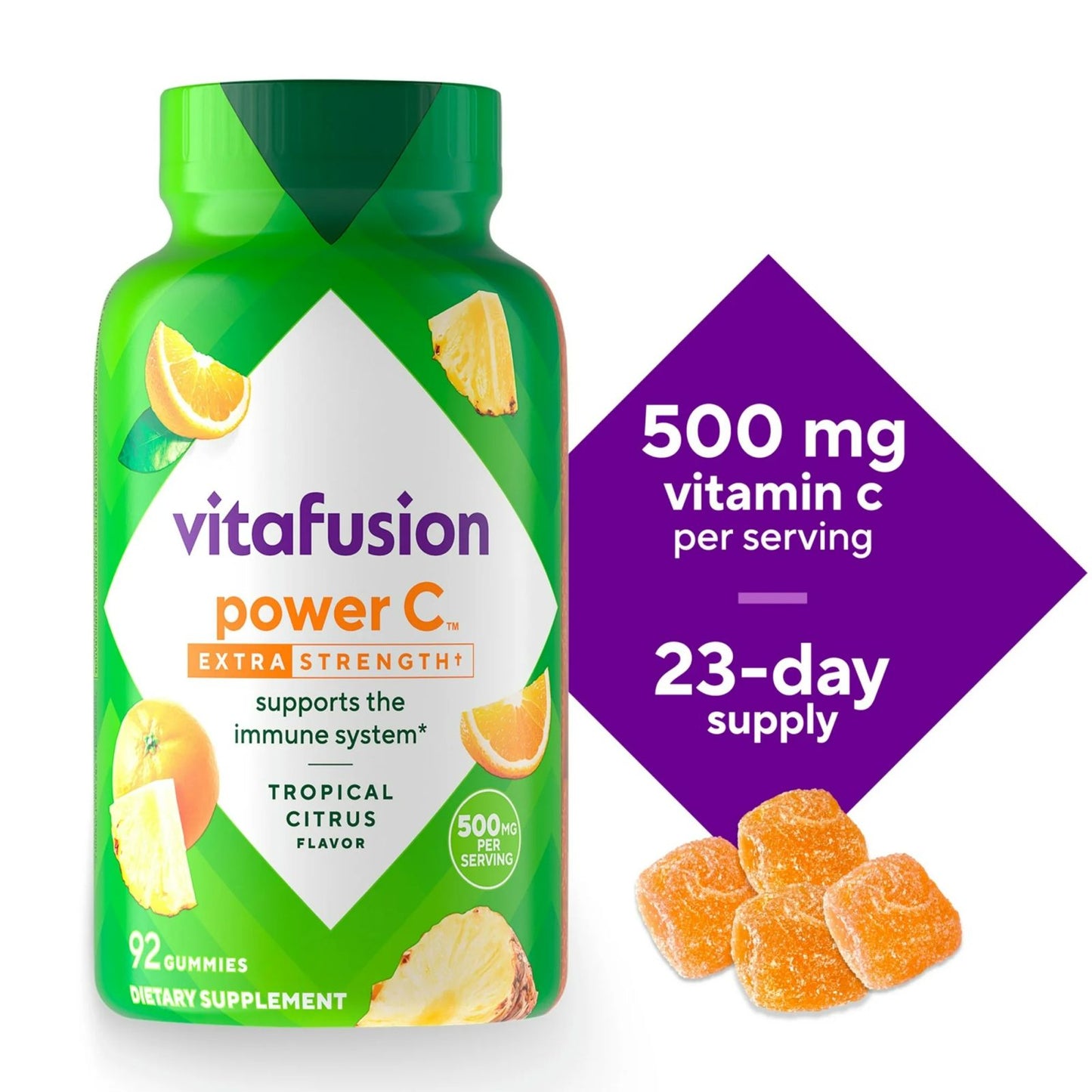 PREVENTA - vitafusion Vitaminas Gomosas Power C Extra Fuertes, 500 mg de Vitamina C para Apoyo Inmunológico, 92 gomitas