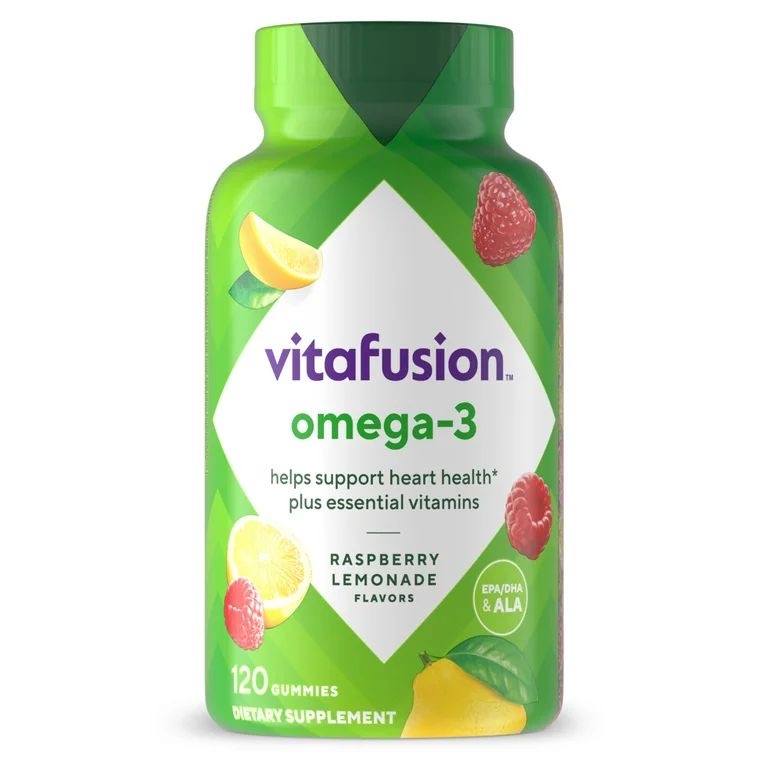 PREVENTA - vitafusion Vitaminas Gomosas Omega-3, Vitaminas para la Salud Del Corazón con Sabor a Limonada de Bayas (1), 120 Unidades