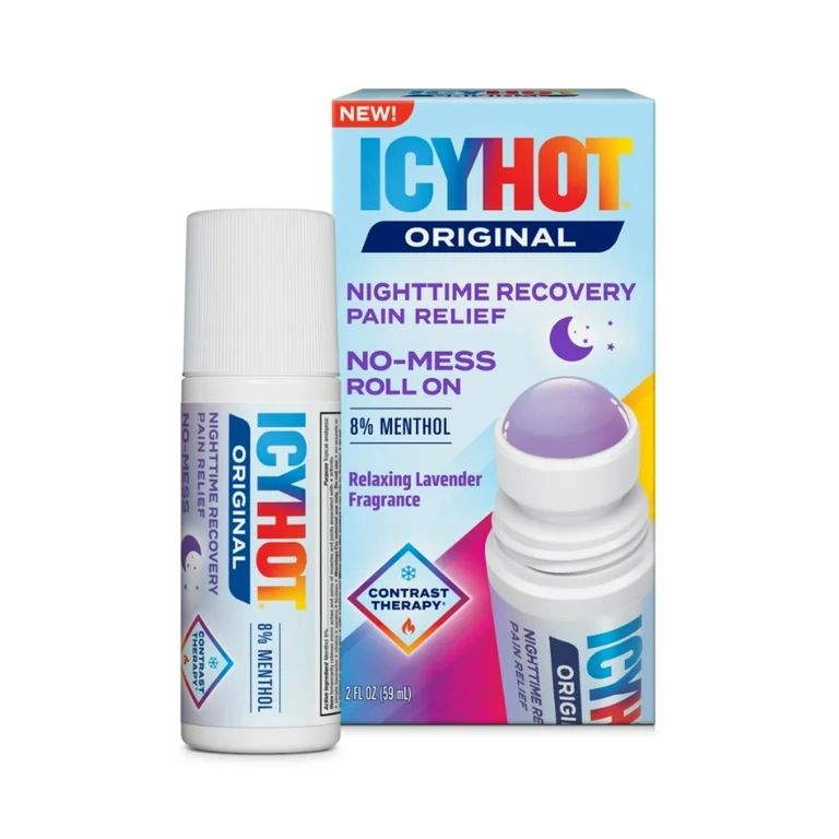 PREVENTA - Icy Hot Recuperación Nocturna para Aliviar el Dolor sin Complicaciones con Aplicador Roll-On, 8% de Mentol para Alivio Específico con Aroma Relajante de Lavanda, 2 Oz.