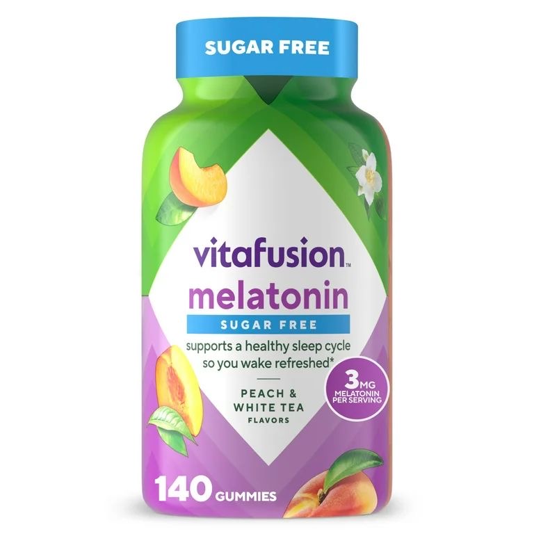 PREVENTA - vitafusion Vitaminas Gomosas para Ayudar a Dormir sin Azúcar Melatonina, Sabor a Té Blanco y Melocotón, 3 mg, 140 gomitas