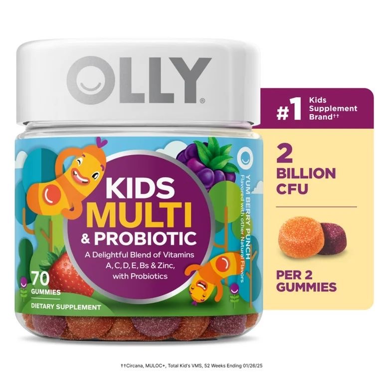 PREVENTA - OLLY Kids Multivitamin + Probiotic Gummy Suplemento Digestivo Diario, Zinc, Sabor a Bayas, 70 Uds