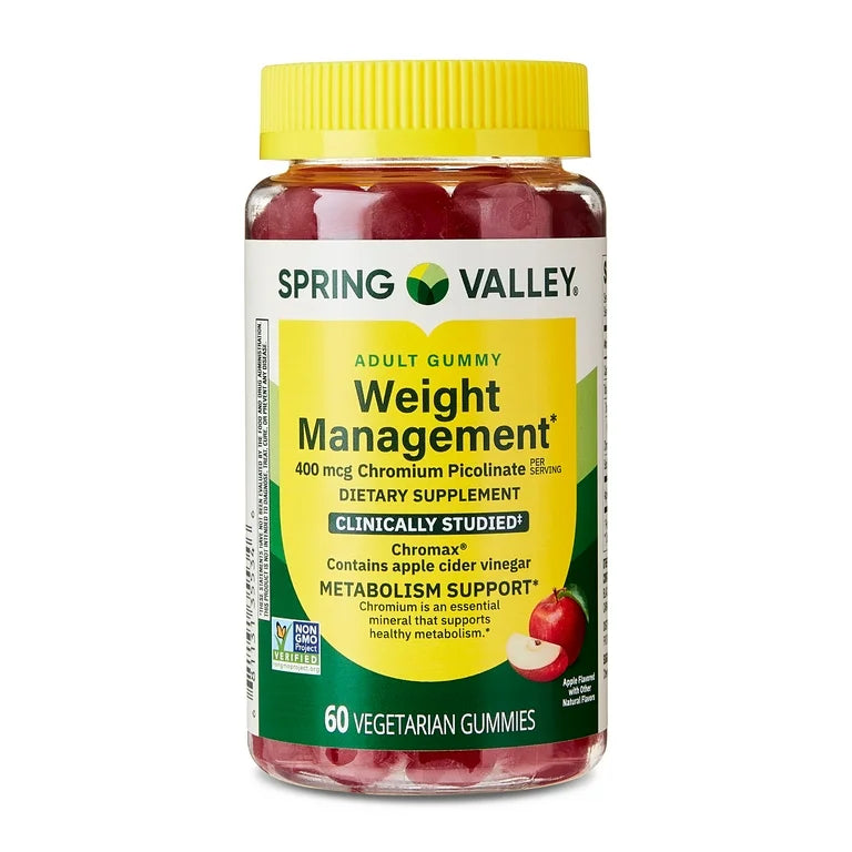 PREVENTA - Spring Valley Suplemento Dietético para el Control de Peso Gomitas Vegetarianas, Manzana, 400 Mcg, 60 GOMITAS