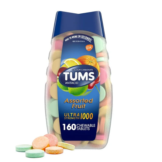 PREVENTA -  Tums Ultra Strength Tabletas Antiácidas Masticables para Aliviar la Acidez Estomacal, Frutal 160 Unidades