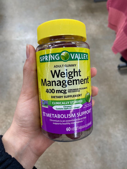 PREVENTA - Spring Valley Suplemento Dietético para el Control de Peso Gomitas Vegetarianas, Manzana, 400 Mcg, 60 GOMITAS