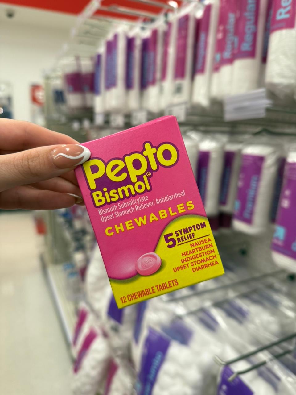 Pepto Bismol Travel  Alivio rápido para acidez, indigestión, náuseas y malestar estomacal. Formato mini de 12 dosis, perfecto para viajes, cartera o emergencia.