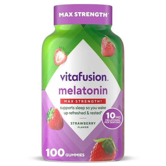 PREVENTA - vitafusion Suplementos Gomosos para Ayudar a Dormir con Melatonina de Máxima Potencia, Sabor a Fresa, 10 mg, 100 Unidades