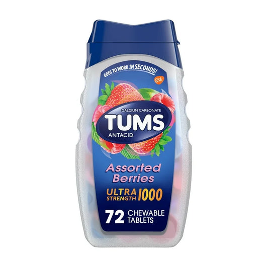PREVENTA -  Tums Ultra Strength Tabletas Antiácidas Masticables para Aliviar la Acidez Estomacal, Berries 72 Unidades