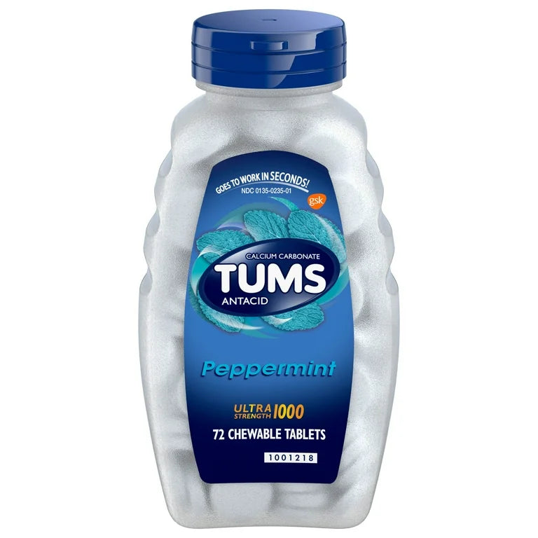 PREVENTA -  Tums Ultra Strength Tabletas Antiácidas Masticables para Aliviar la Acidez Estomacal, Menta 72 Unidades