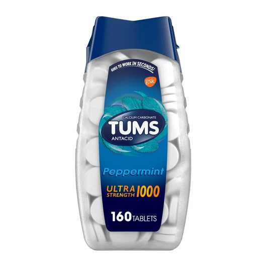 PREVENTA -  Tums Ultra Strength Tabletas Antiácidas Masticables para Aliviar la Acidez Estomacal, Menta 160 Unidades