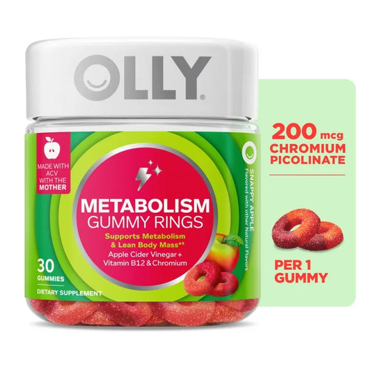 PREVENTA - OLLY Anillos de Goma Metabolismo Vinagre de Sidra de Manzana, Cromo, Soporte Metabolismo para Adultos, Manzana, 30 Gomitas