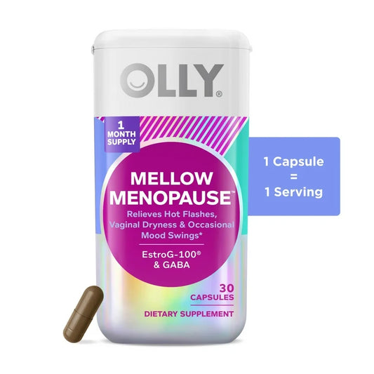 PREVENTA - OLLY Mellow Suplementos para la MenopausiaTM, Cápsulas Veganas, Estrog-100, 30 Unidades