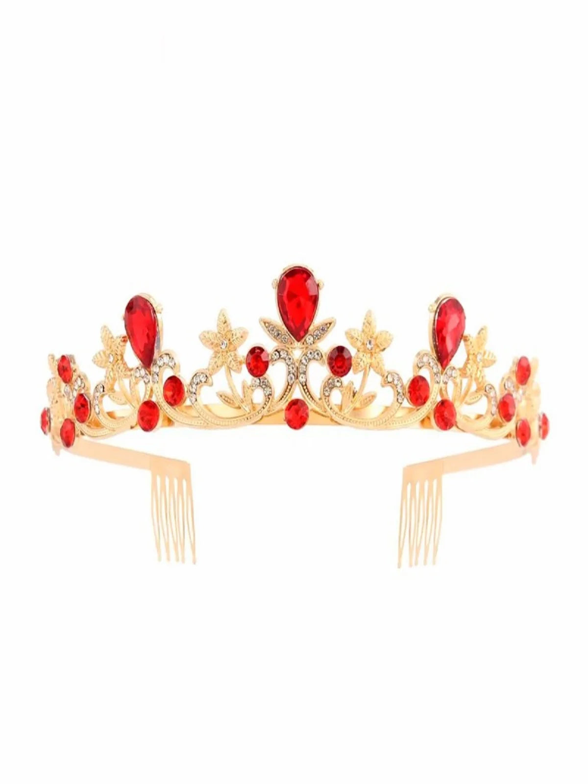 ACCESORIO CORONA PRINCESA METALICA 3 PUNTAS DORADO ROJO